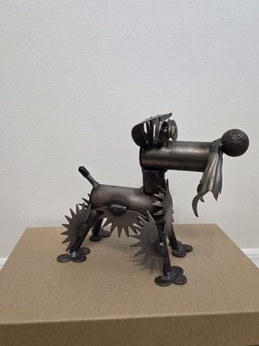 Yard Bird Metal Dog Sculpture - Industrial Silver Home Accent